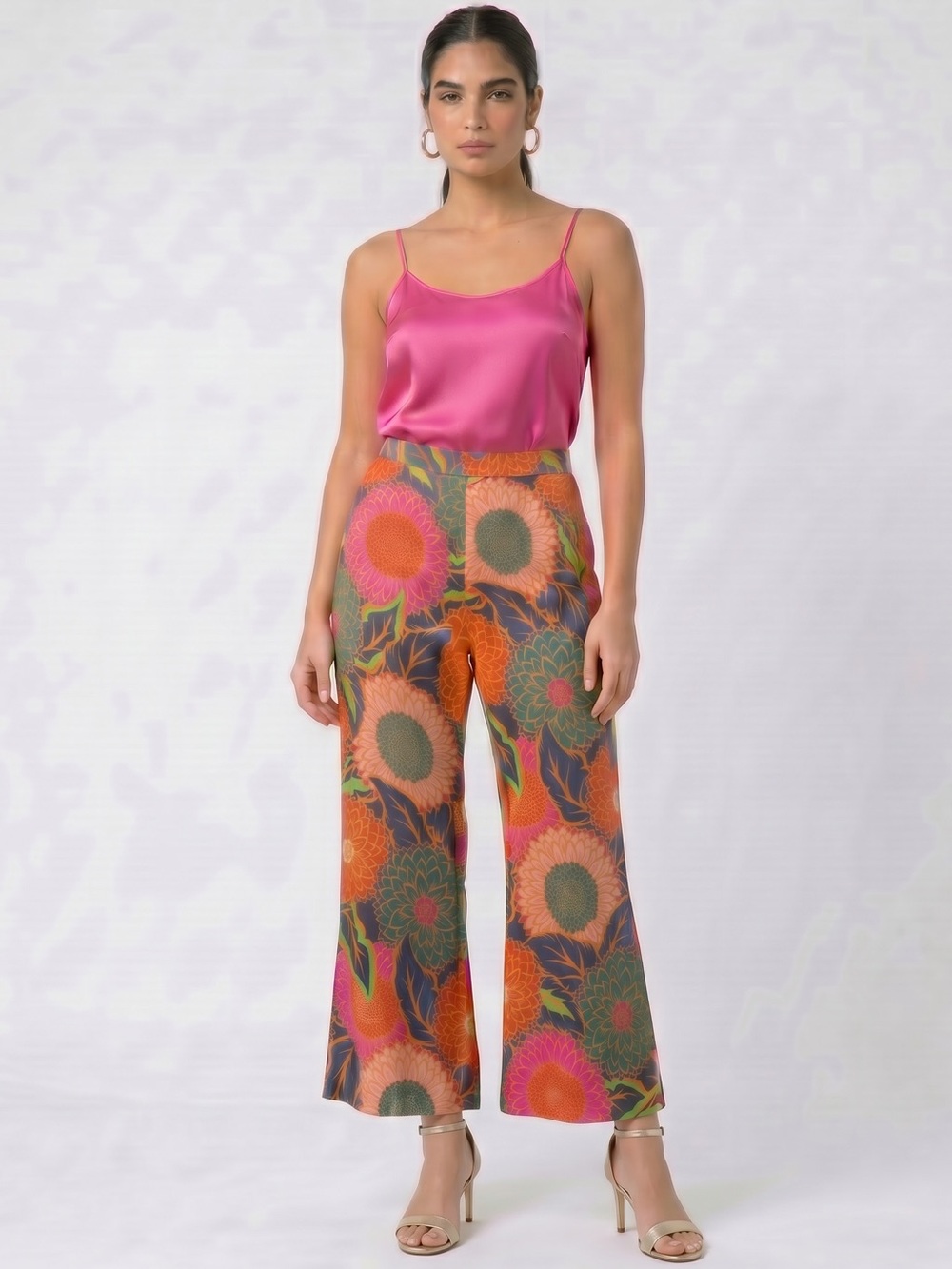 FARM Rio Vintage Garden Multicolor Satin Flare Pants Size Large (12-14) NWT 🌸